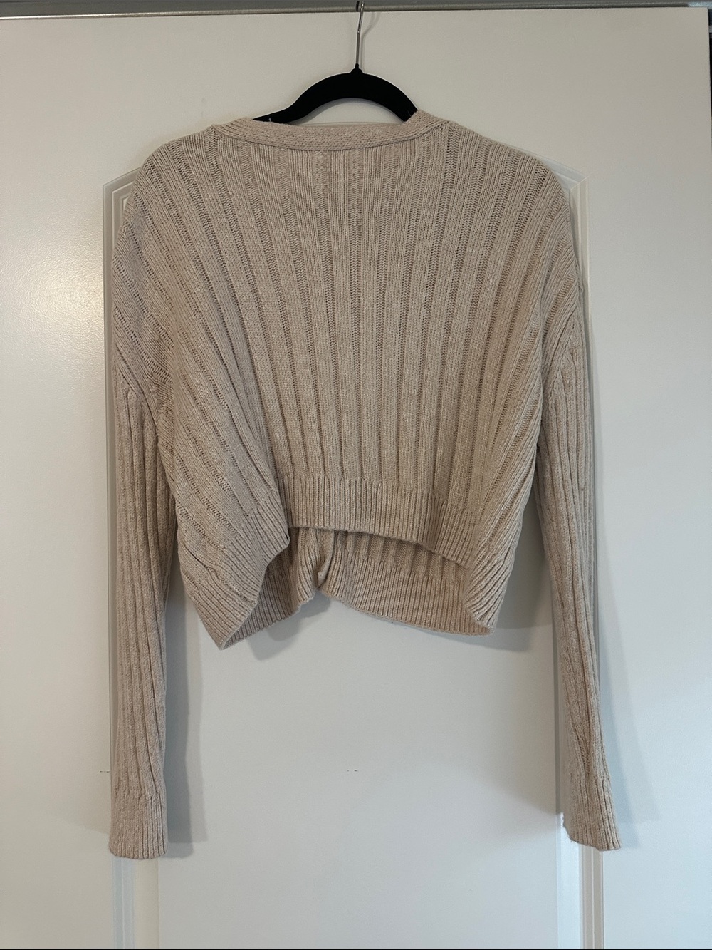 Garage Cream Ribbed V-Neck Button Sweater - Picture 2 of 2